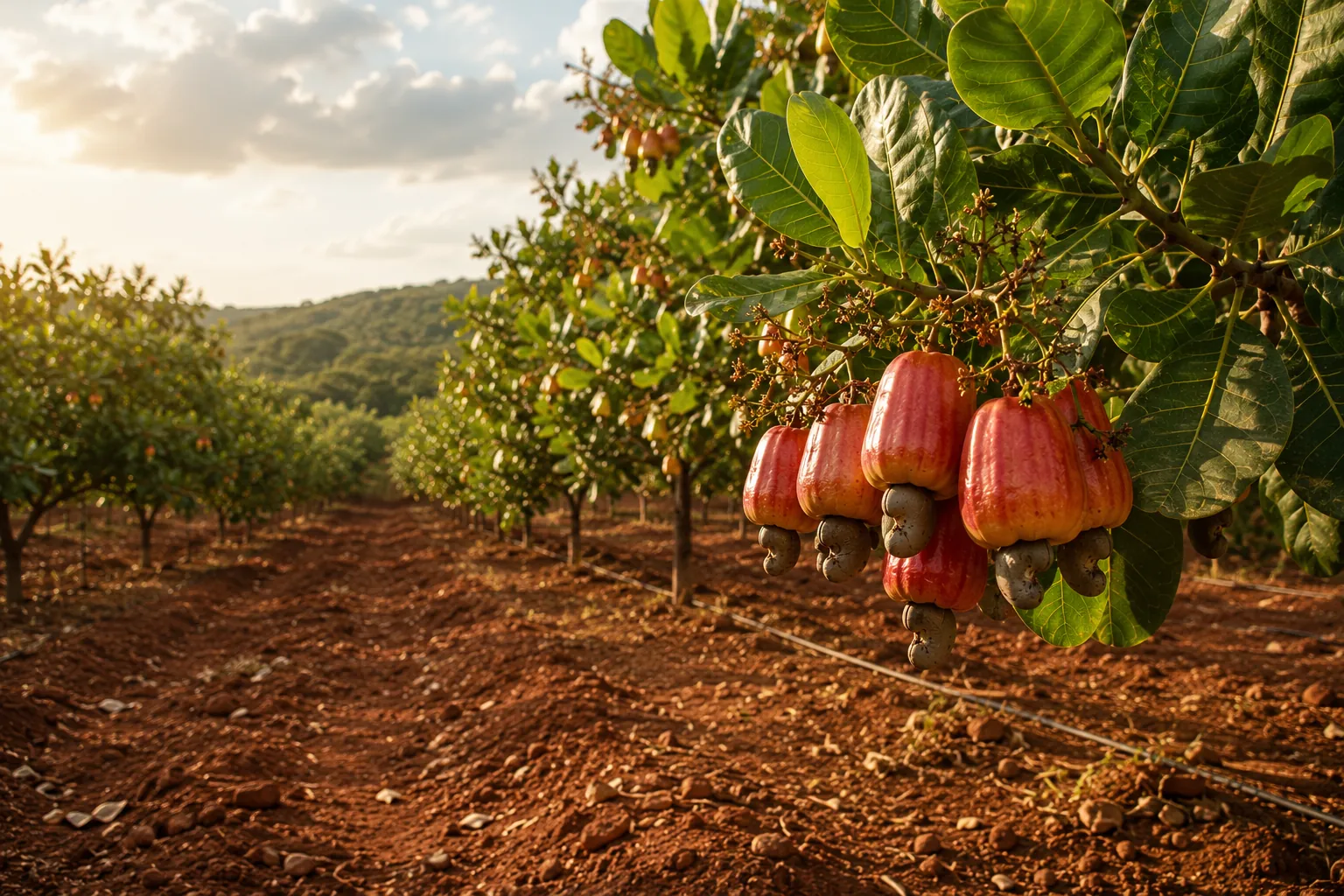 Cashew trees in a rain-fed orchard